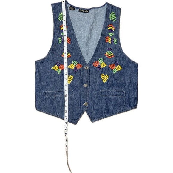 Embroidered Beaded Western Blue Denim Vest By‎ Pretty Bleu Women’s Size M Cotton - Picture 4 of 10